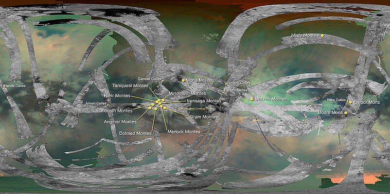 Wall Art - Photograph - Map Of Mountains On Titan, Saturns Moon by Science Source