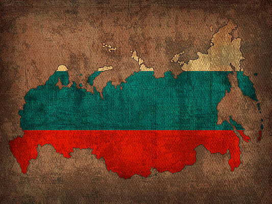 Wall Art - Mixed Media - Map of Russia With Flag Art on Distressed Worn Canvas by Design Turnpike