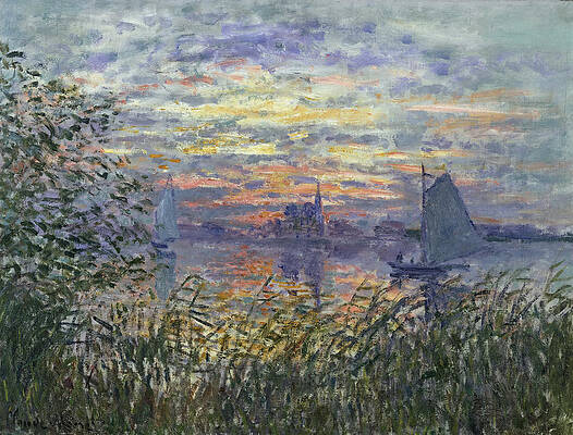 Marine View with a Sunset Print by Claude Monet