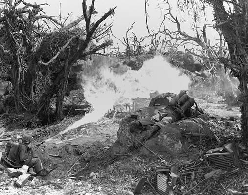 Wall Art - Photograph - Marines Use A Flame Thrower by Everett