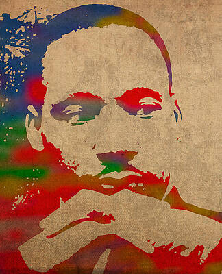 Wall Art - Mixed Media - Martin Luther King Jr Watercolor Portrait on Worn Distressed Canvas by Design Turnpike