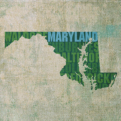 Wall Art - Mixed Media - Maryland Word Art State Map on Canvas by Design Turnpike