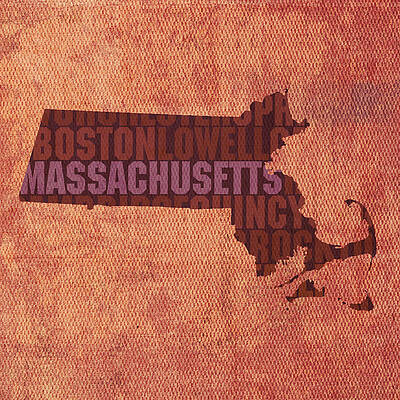 Wall Art - Mixed Media - Massachusetts Word Art State Map on Canvas by Design Turnpike