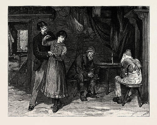 Wall Art - Drawing - Matt Monk Drew Her Towards Him And Kissed Her On The Cheek by Nash, Joseph (1809-78), English