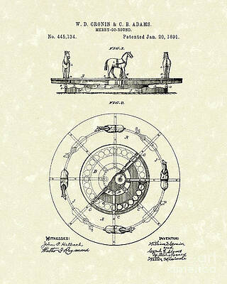 Wall Art - Drawing - Merry-Go-Round 1891 Patent Art by Prior Art Design