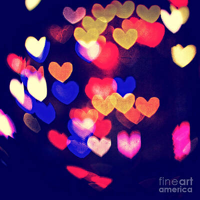 Wall Art - Photograph - Messy and Colorful Bokeh Hearts with Vintage Feel III by Beverly Claire Kaiya