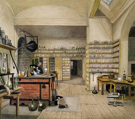 Wall Art - Photograph - Michael Faraday 1791-1867 In His Basement Laboratory, 1852 Wc On Paper by Harriet Jane Moore