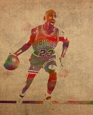 Michael Jordan Chicago Bulls Watercolor Strokes Pixel Art 11 Wood Print