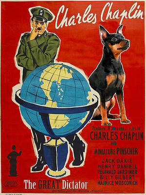 Wall Art - Painting - Miniature Pinscher Art Canvas Print - The Great Dictator Movie Poster by Sandra Sij
