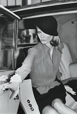 Wall Art - Photograph - Model Wearing A Hat And Blouse In A Rolls Royce by Kourken Pakchanian