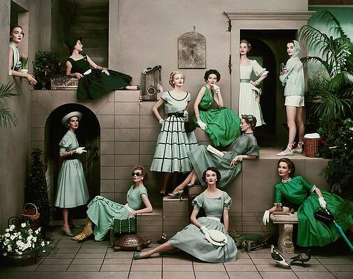 Wall Art - Photograph - Models In Various Green Dresses by Frances Mclaughlin-Gill