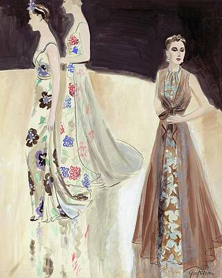 Wall Art - Digital Art - Models Wearing Evening Gowns by R.S. Grafstrom