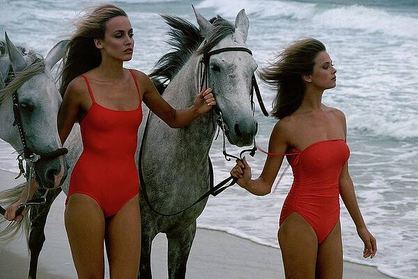 Wall Art - Photograph - Models With Horses On A Beach by Stan Malinowski