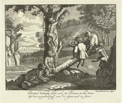 Wall Art - Drawing - Monkeys On The Seesaw And In The Tree, Leonard Schenk by Quint Lox