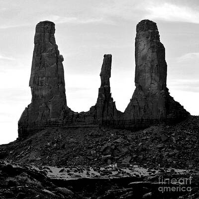 Wall Art - Digital Art - Monument Valley Three Sisters Formation Square Format Black and White Conte Crayon Digital Art by Shawn O'Brien