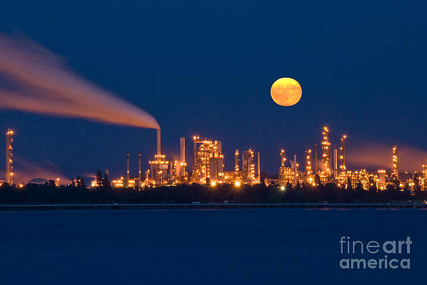 Wall Art - Photograph - Moon Over Oil Refinery by Richard and Ellen Thane