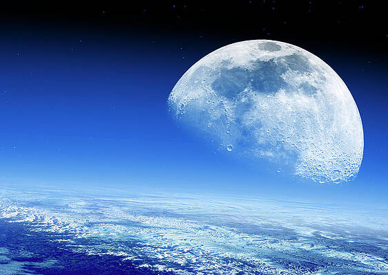 Wall Art - Photograph - Moon Rising Over Earth's Horizon by Science Photo Library
