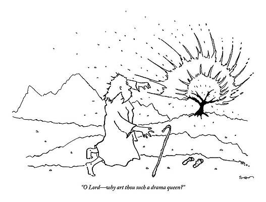 Wall Art - Drawing - Moses Comments While A Tree Burns In The Distance by Michael Shaw