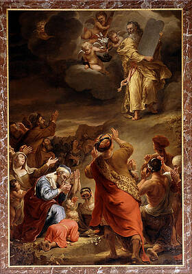 Moses descends from Mount Siniai with the Ten Commandments Print by Ferdinand Bol