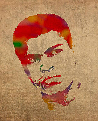 Wall Art - Mixed Media - Muhammad Ali Watercolor Portrait on Worn Distressed Canvas by Design Turnpike