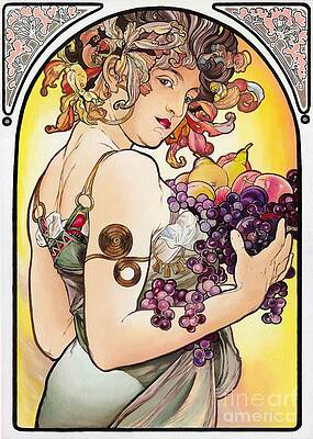My Acrylic Painting As An Interpretation Of The Famous Artwork by Alphonse Mucha - Fruit by Elena Daniel Yakubovich