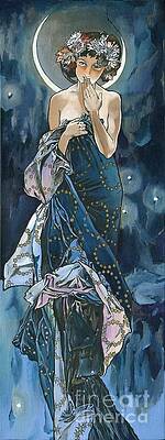 My Acrylic Painting As An Interpretation Of The Famous Artwork Of Alphonse Mucha - Moon - by Elena Daniel Yakubovich