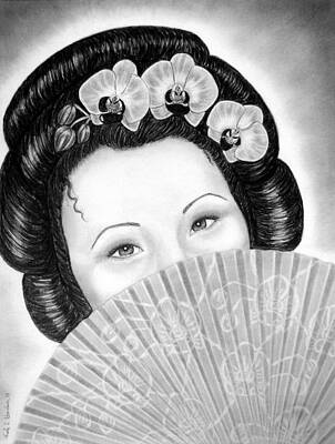 Mysterious - Geisha Girl with Orchids and Fan by Nicole I Hamilton Mysterious - Geisha Girl with Orchids and Fan by Nicole I Hamilton