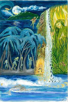 Wall Art - Painting - Mystic Full Moon Waterfall by Marsha Walker