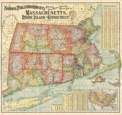 Wall Art - Photograph - National Publishing Railroad Map of Connecticut Massachusetts and Rhode Island by Georgia Clare