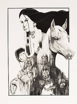 Wall Art - Drawing - Native American Mother's Life Journey by Joe Lisowski