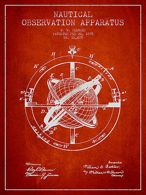 Wall Art - Digital Art - Nautical Observation Apparatus Patent From 1895 - Red by Aged Pixel