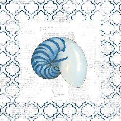 Wall Art - Painting - Navy Nautilus Shell On Newsprint by Emily Adams