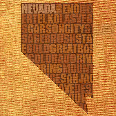 Wall Art - Mixed Media - Nevada Word Art State Map on Canvas by Design Turnpike
