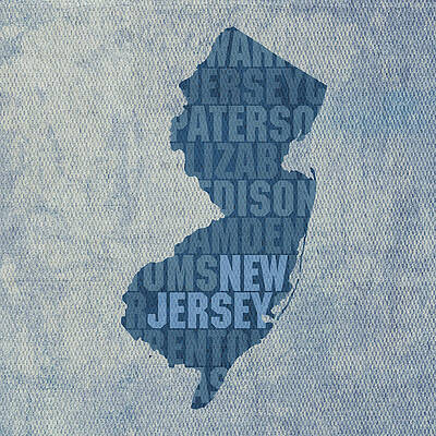 Wall Art - Mixed Media - New Jersey Word Art State Map on Canvas by Design Turnpike