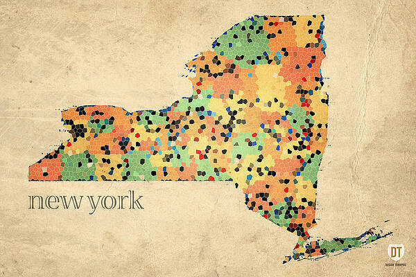 Wall Art - Mixed Media - New York State Map Crystalized Counties on Worn Canvas by Design Turnpike by Design Turnpike