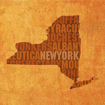 Wall Art - Mixed Media - New York Word Art State Map on Canvas by Design Turnpike