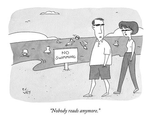 Wall Art - Drawing - Nobody Reads Anymore by Peter C. Vey