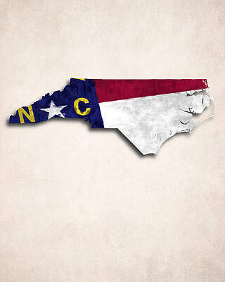 Wall Art - Digital Art - North Carolina Map Art with Flag Design by World Art Prints And Designs