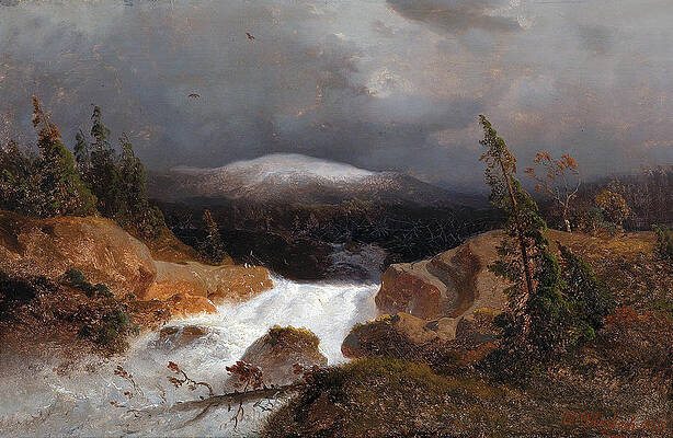 Norwegian mountain landscape with a stream Print by Andreas Achenbach