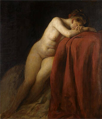 Nude with Red Drape Print by Franz von Defregger