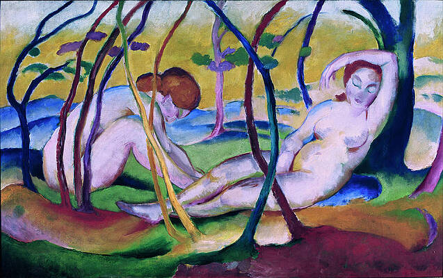 Nudes under Trees Print by Franz Marc