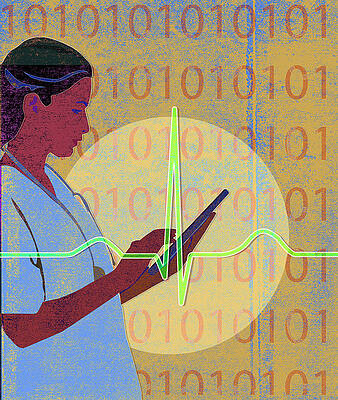 Wall Art - Photograph - Nurse Using Digital Tablet With Binary by Ikon Ikon Images