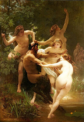 Nymphs And Satyr Print by William-Adolphe Bouguereau