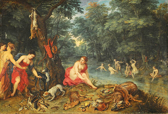 Nymphs Bathing Print by Jan Brueghel the Elder