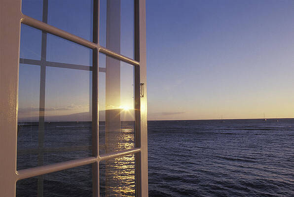 Wall Art - Photograph - Ocean Sunset View Out Open Window by Mark Harmel