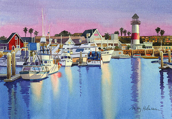 Wall Art - Painting - Oceanside Harbor at Dusk by Mary Helmreich