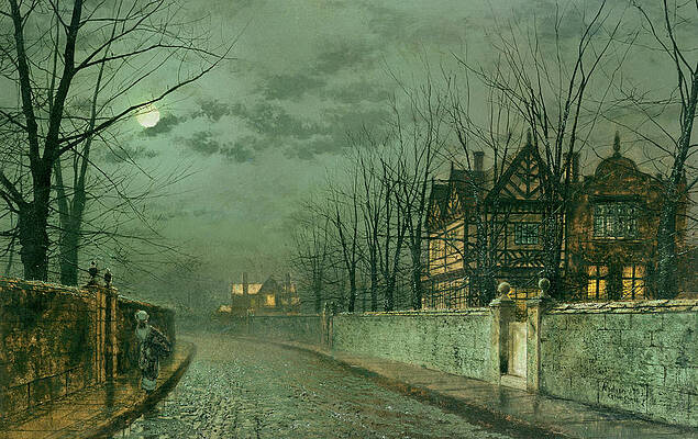 Wall Art - Painting - Old English House, Moonlight by John Atkinson Grimshaw