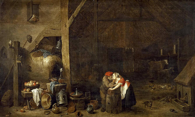 Old Man and a Maid Print by David Teniers the Younger
