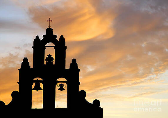 Wall Art - Photograph - Old Mission Bells Against a Sunset Sky by Lincoln Rogers