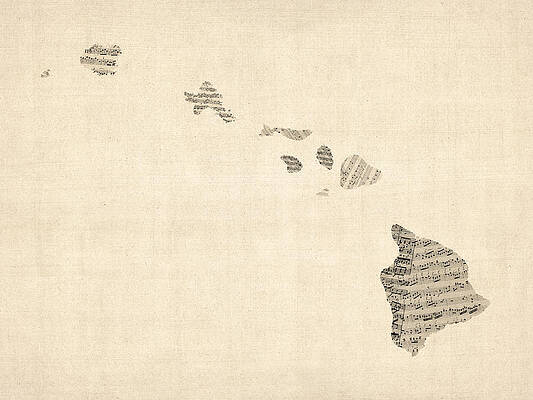 Wall Art - Digital Art - Old Sheet Music Map of Hawaii by Michael Tompsett